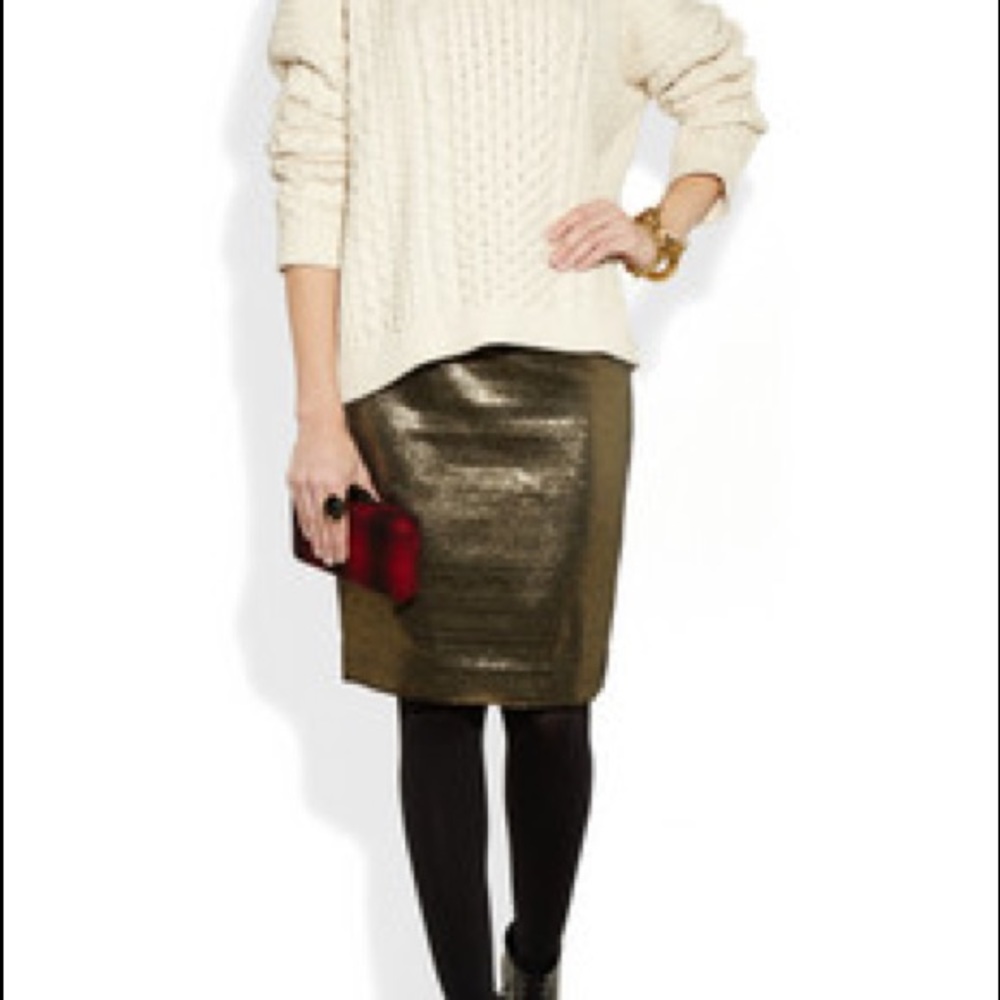 Tory Burch gold pencil skirt NWOT metallic brandy - Picture 4 of 8